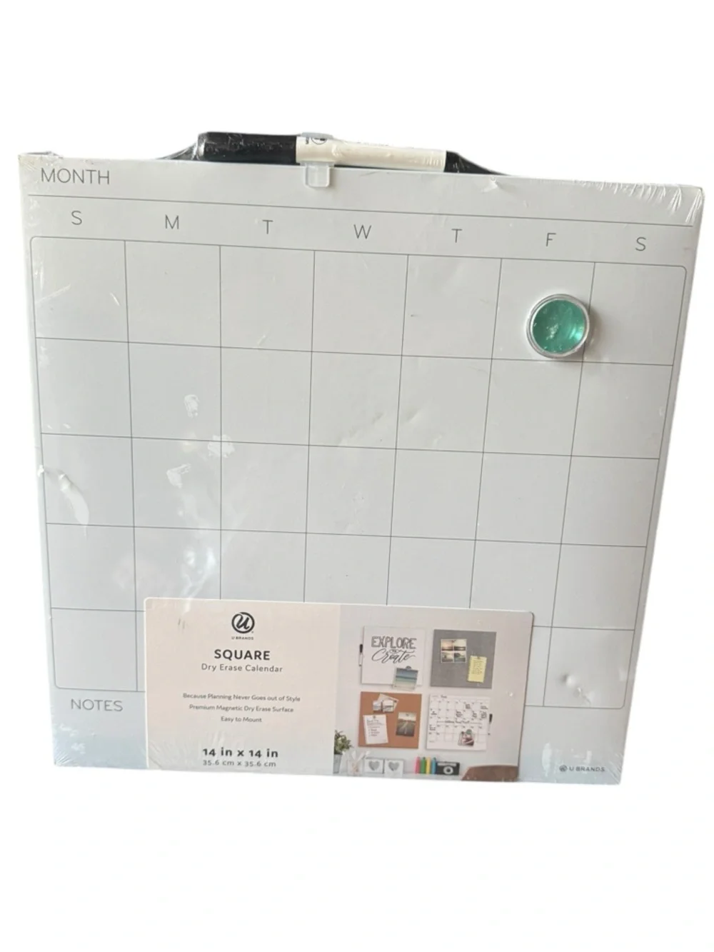 U BRANDS Frameless 14x14” Square Magnetic Dry Erase Calendar Board NWT